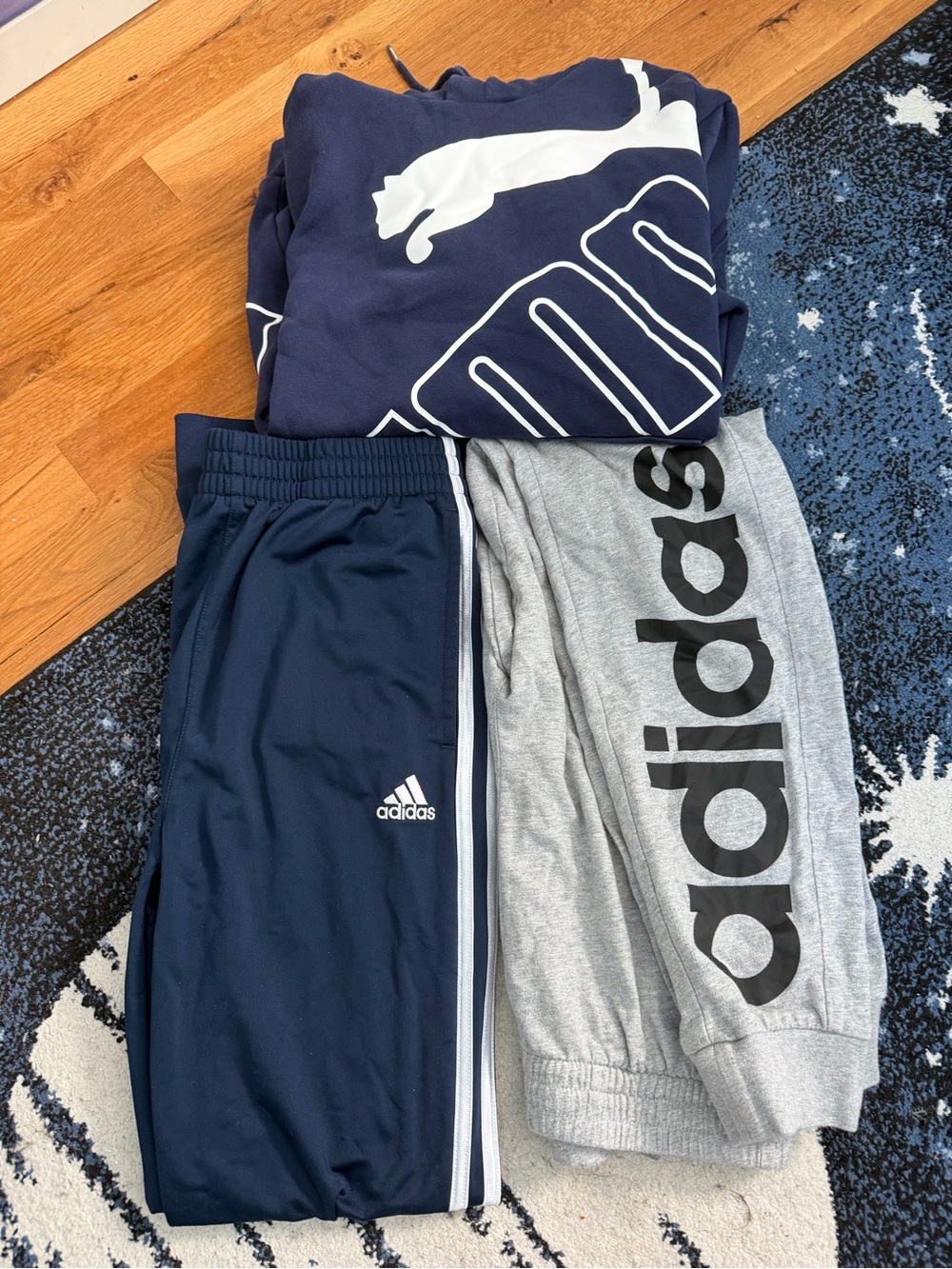 adidas Kids Navy and Heather Gray Joggers with White Logo